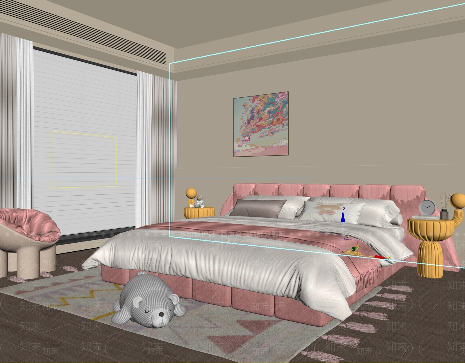 奶油风女孩房3D模型下载【ID:1234002690】