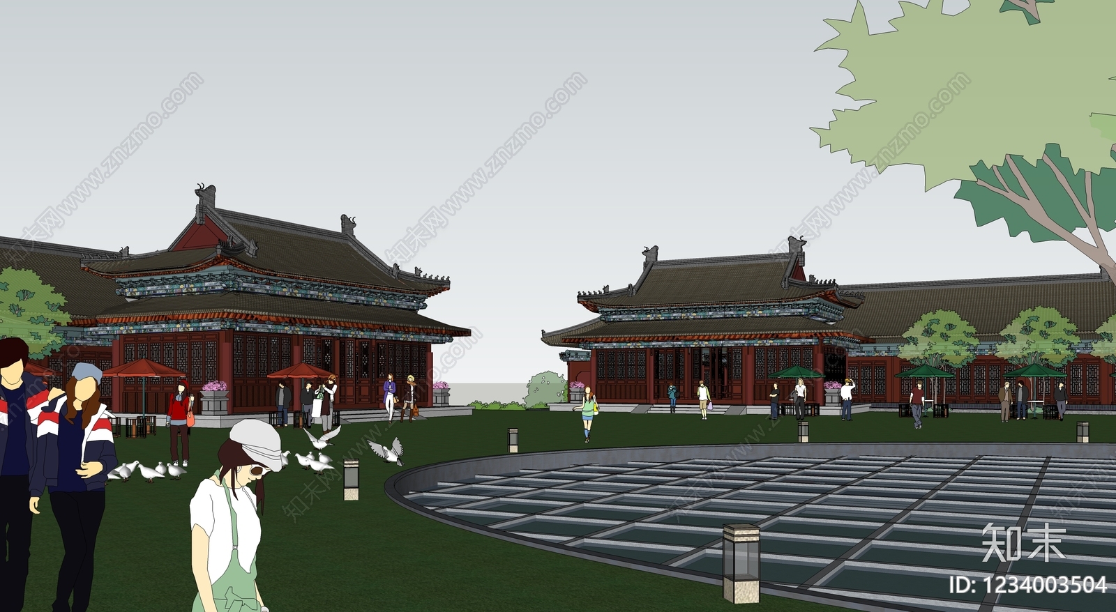 中式古建古建筑SU模型下载【ID:1234003504】