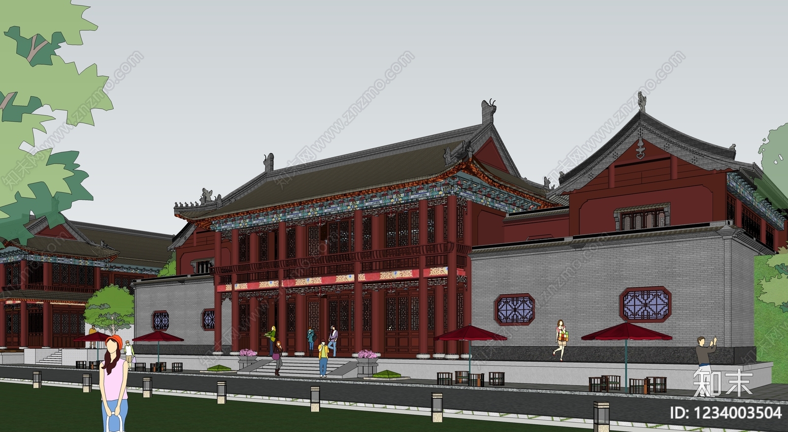 中式古建古建筑SU模型下载【ID:1234003504】