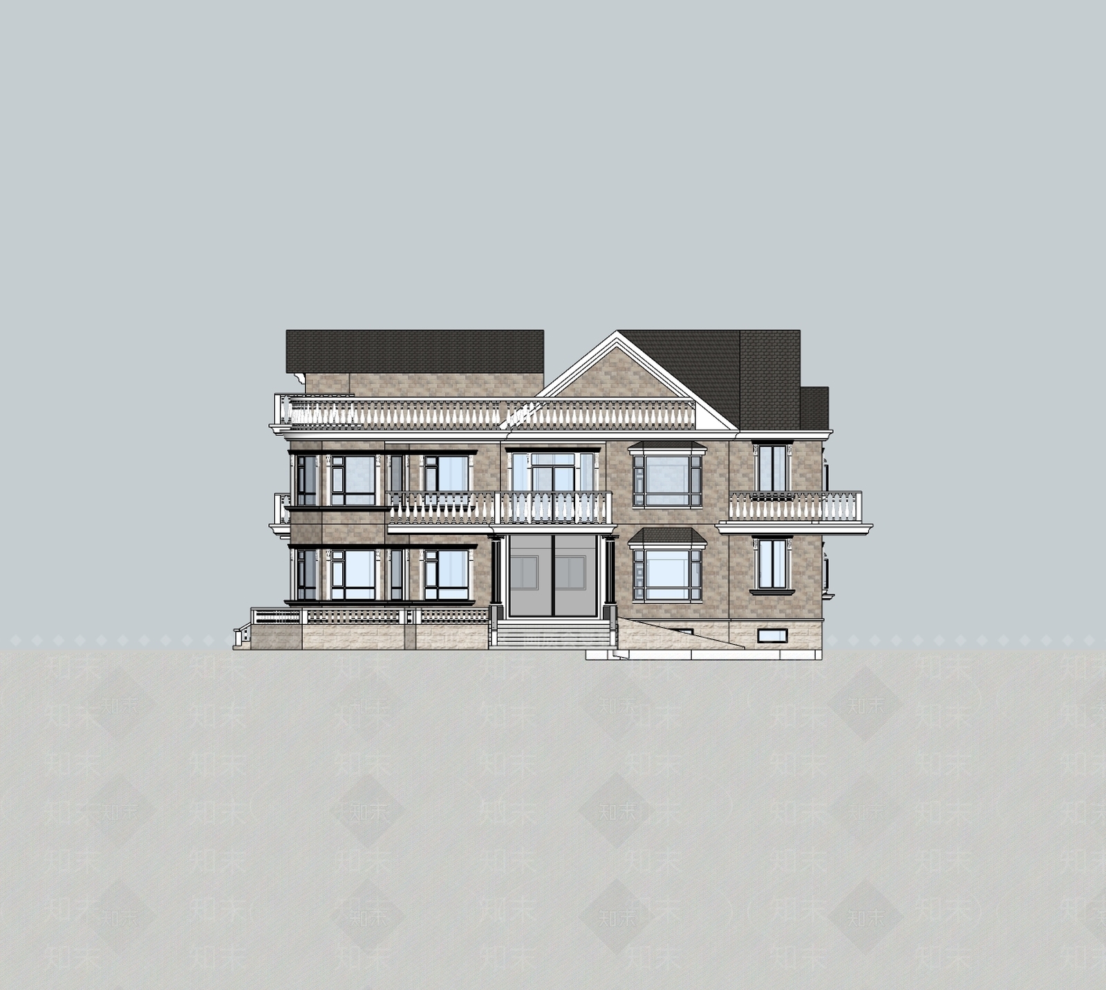 美式独栋别墅SU模型下载【ID:1234005602】