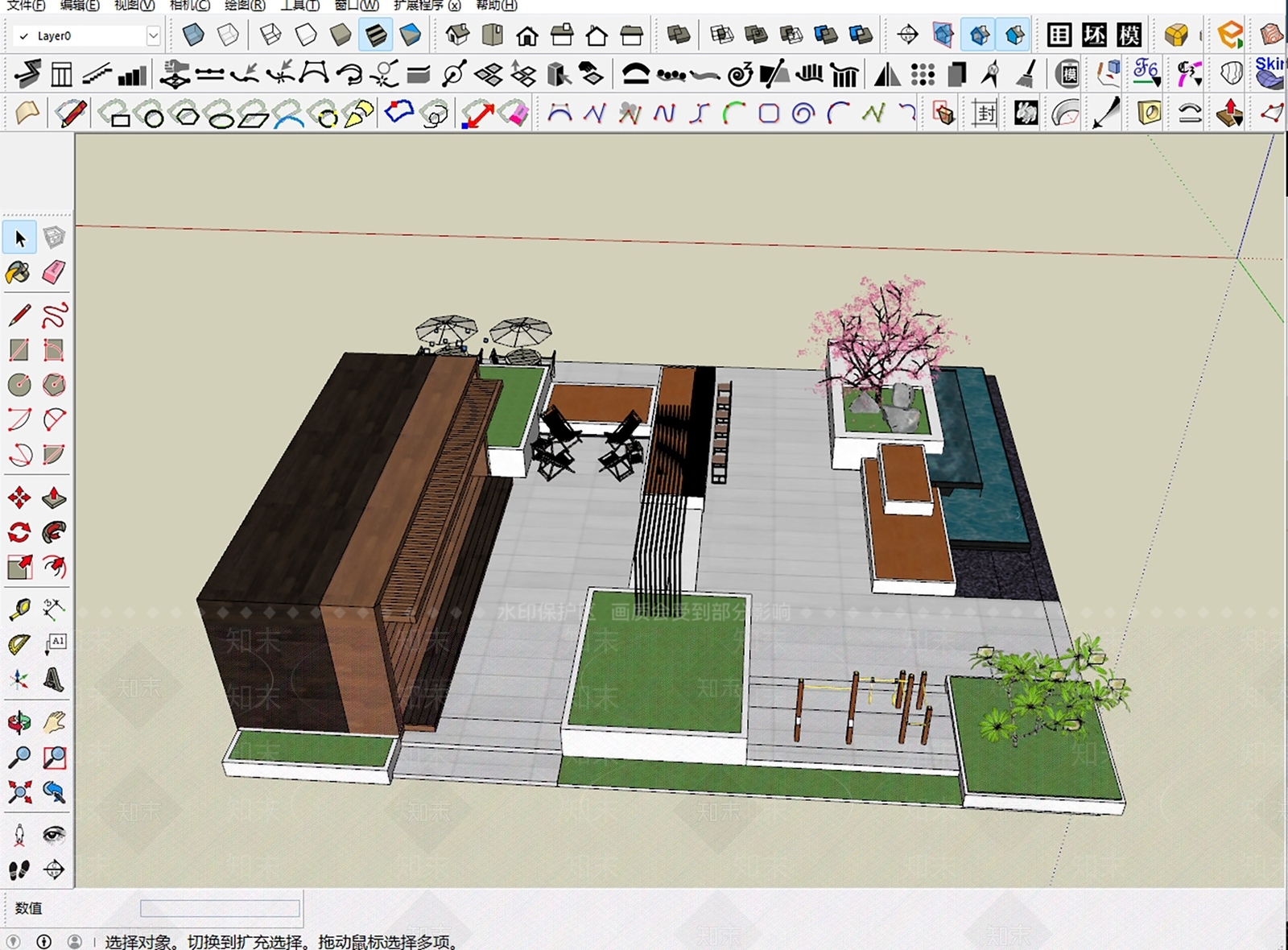 新中式景观廊架空间SU模型下载【ID:1234008440】
