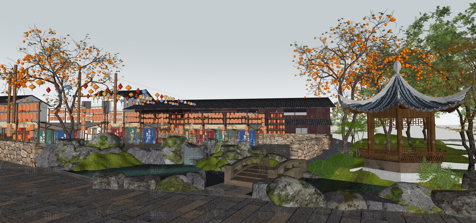 中式古建文旅项目景观SU模型下载【ID:1234010698】