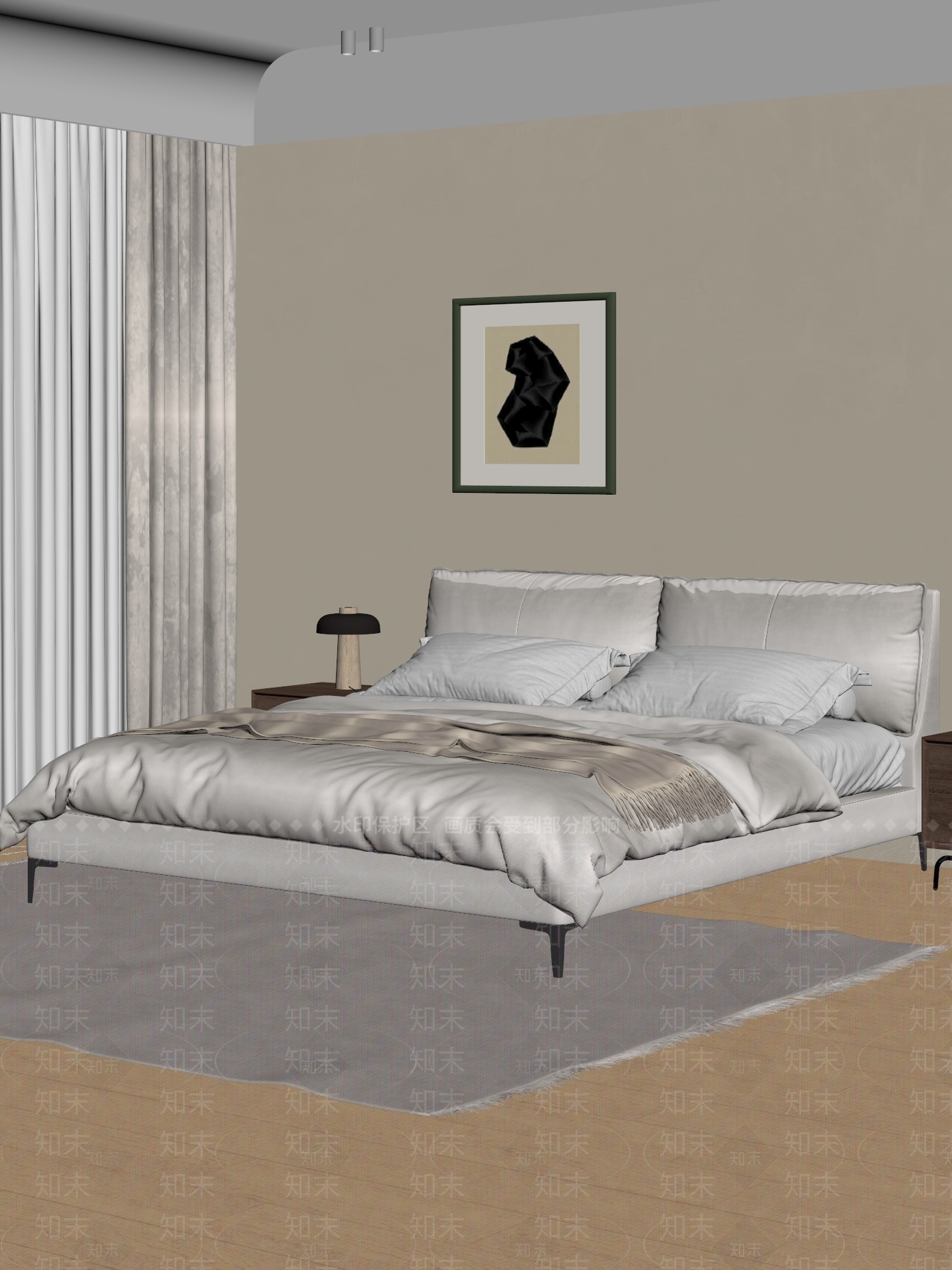 意式极简双人床3D模型下载【ID:1234011601】