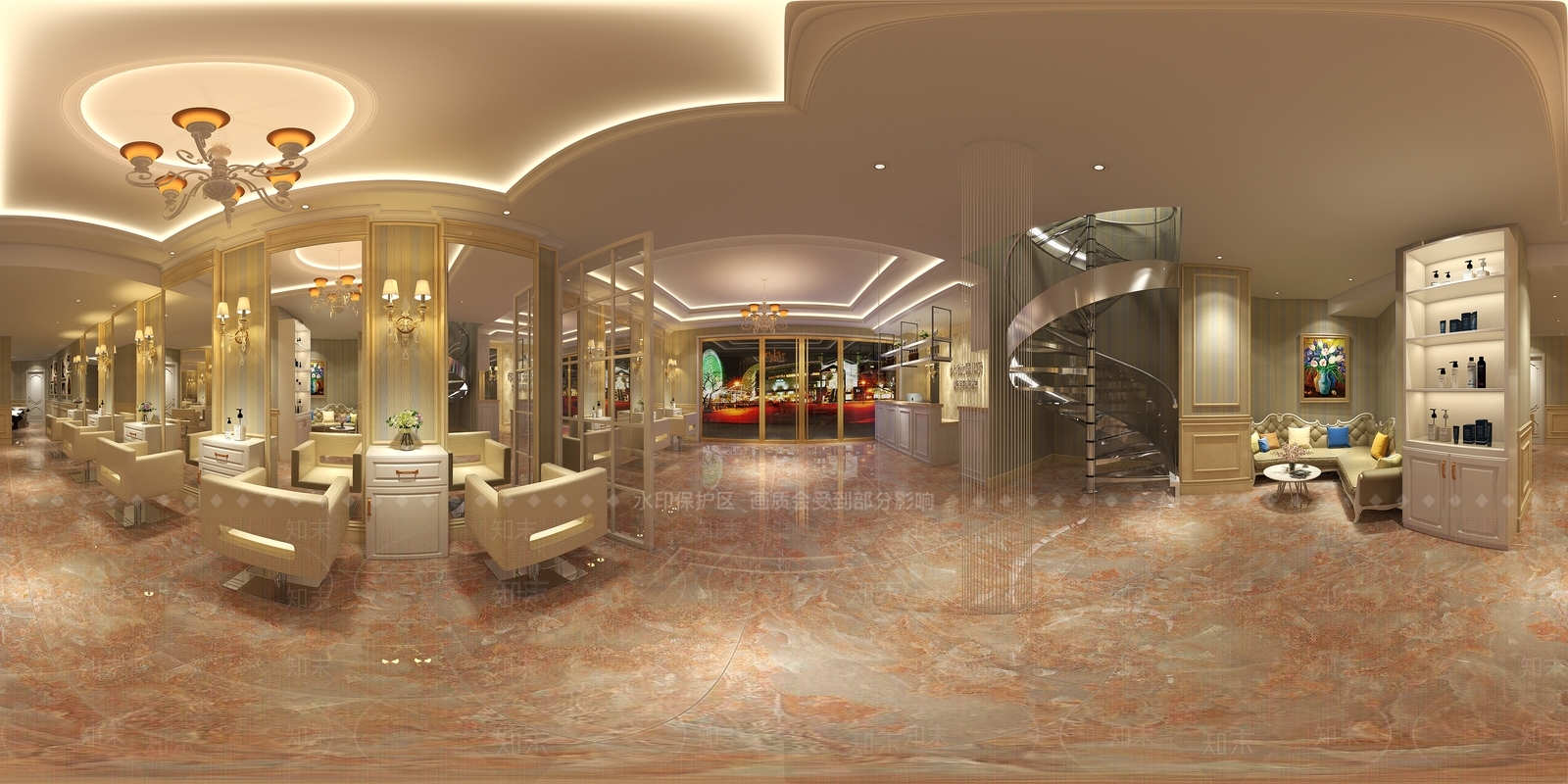 欧式美发店3D模型渲染效果图