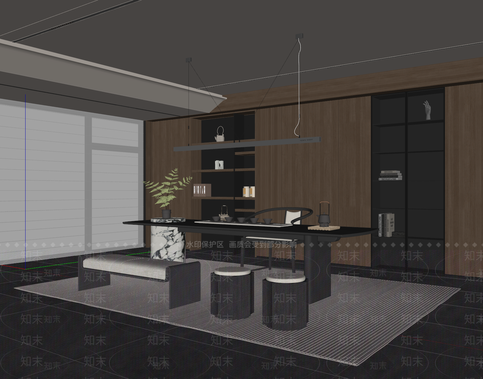 新中式茶室SU模型下载【ID:1234027471】