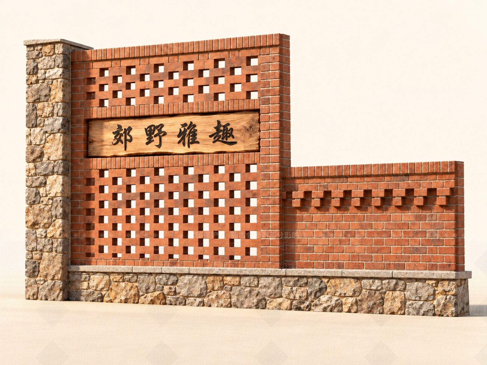 新中式景观景墙SU模型下载【ID:1234029668】
