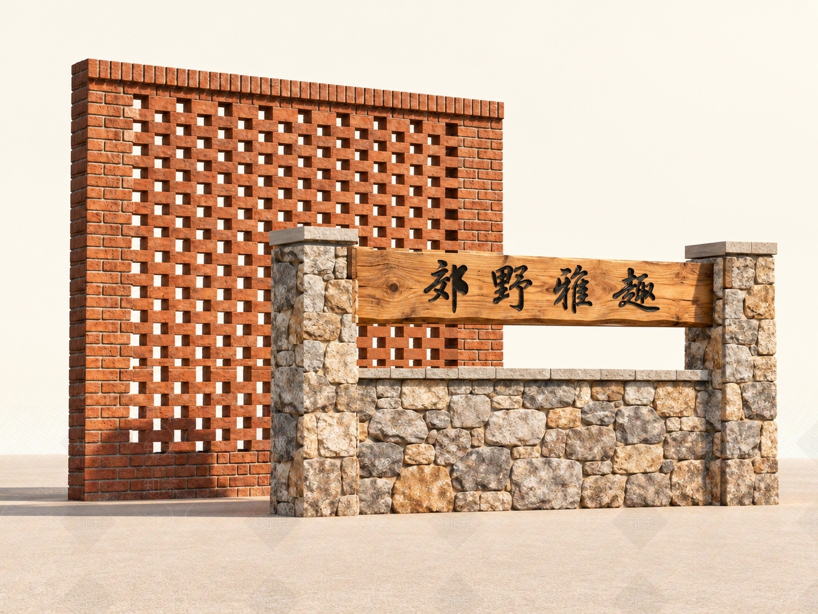 新中式景观景墙SU模型下载【ID:1234030043】