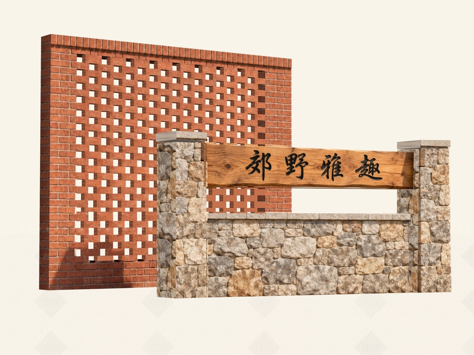 新中式景观景墙SU模型下载【ID:1234030043】