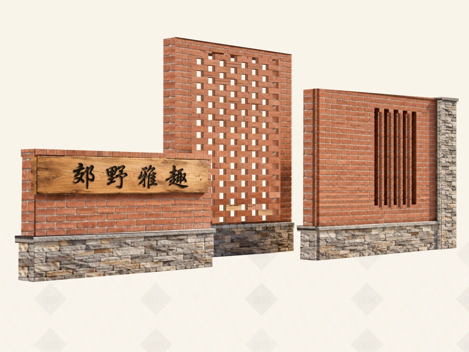 新中式景观景墙SU模型下载【ID:1234030295】