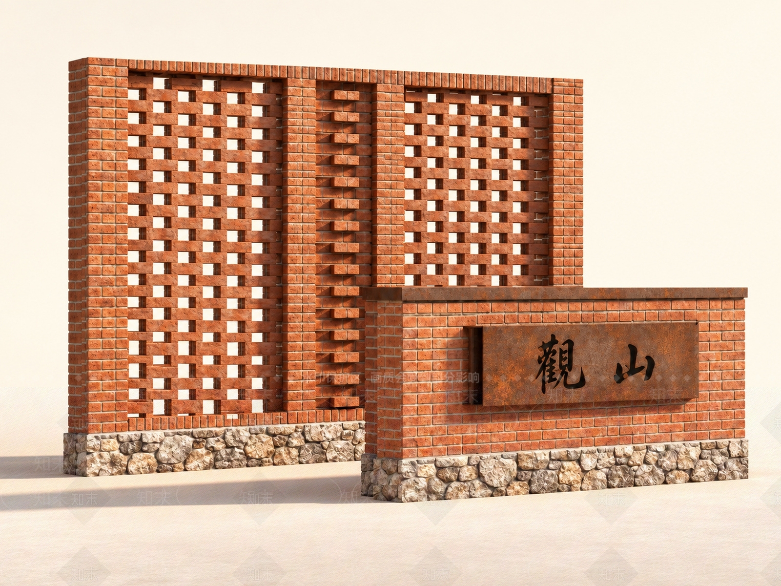 新中式景观景墙SU模型下载【ID:1234030569】