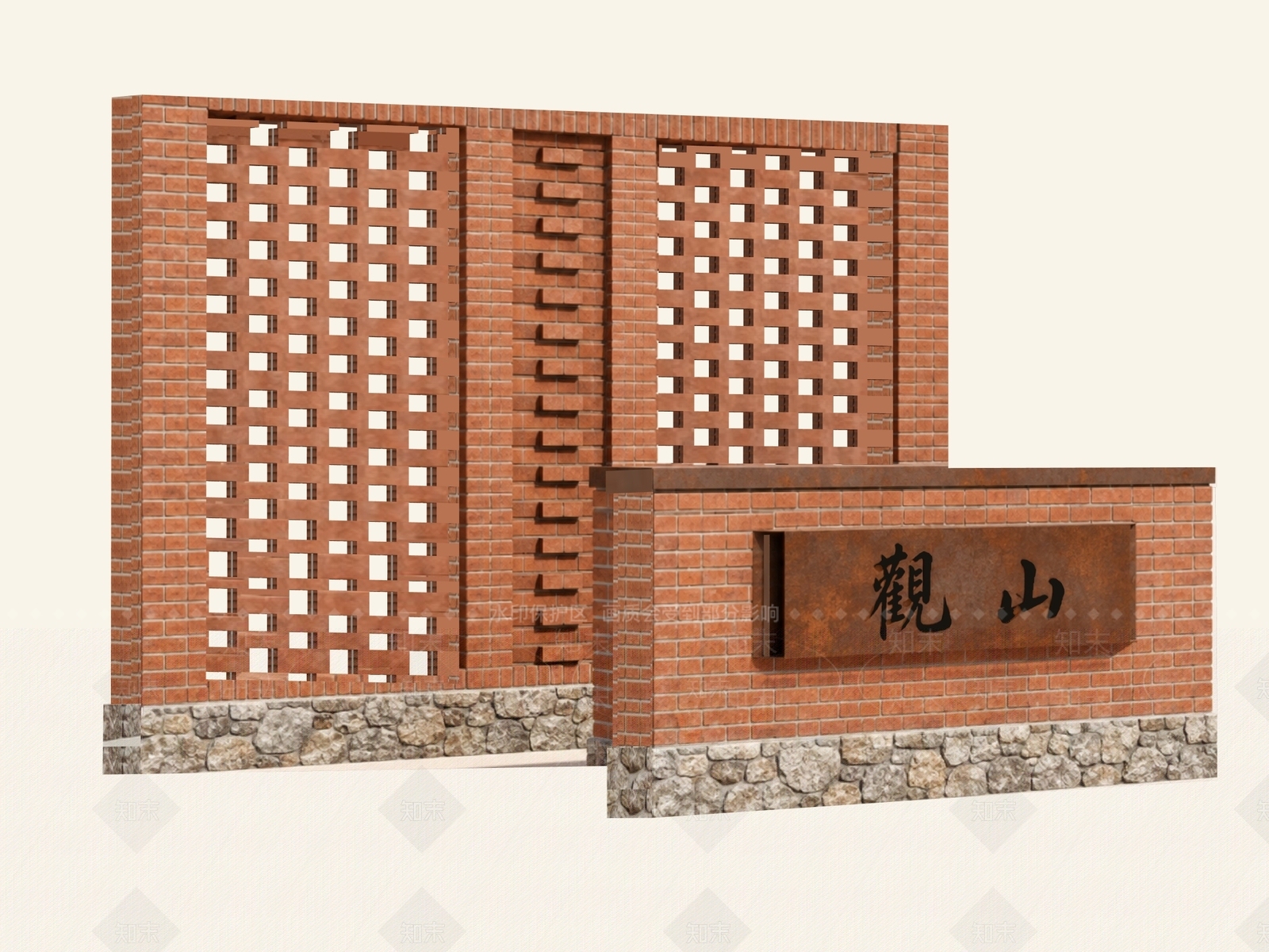 新中式景观景墙SU模型下载【ID:1234030569】