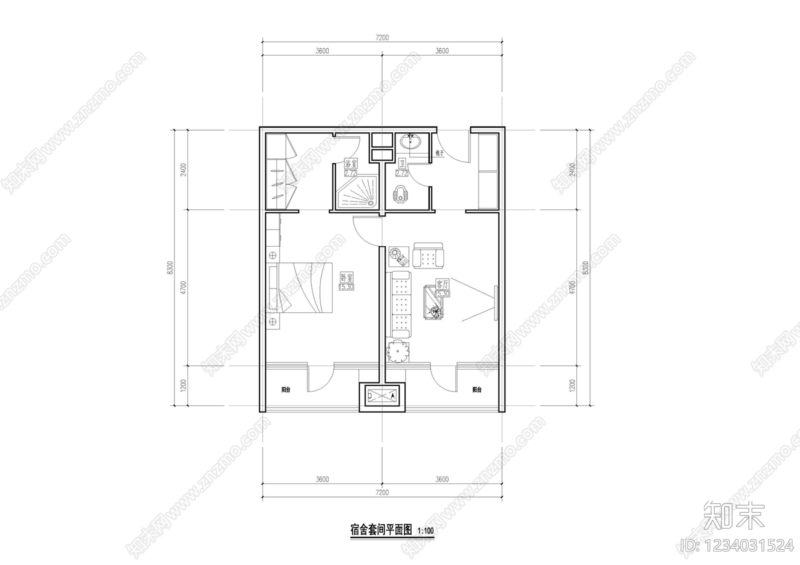 公寓建筑cad施工图下载【ID:1234031524】