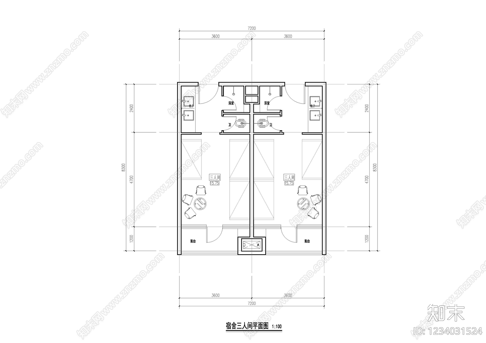 公寓建筑cad施工图下载【ID:1234031524】