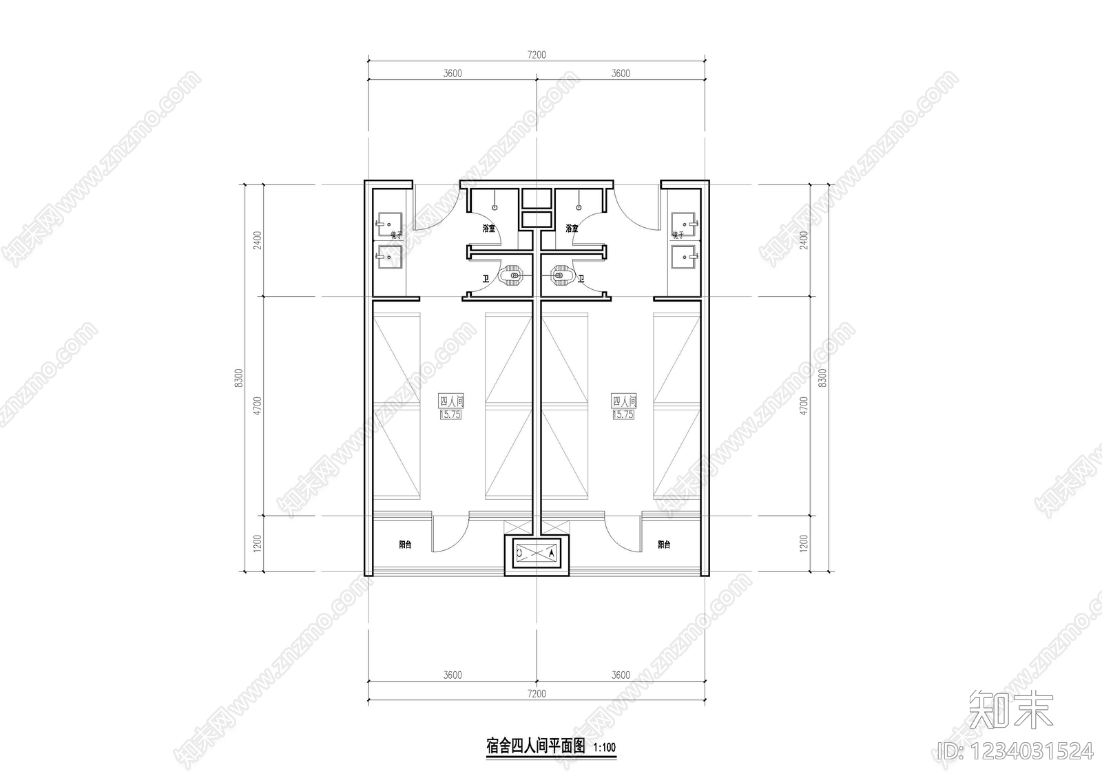 公寓建筑cad施工图下载【ID:1234031524】