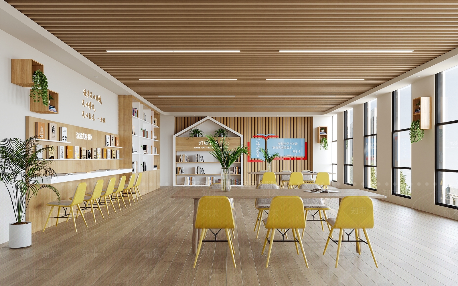 原木风阅览室3D模型下载【ID:1234031603】