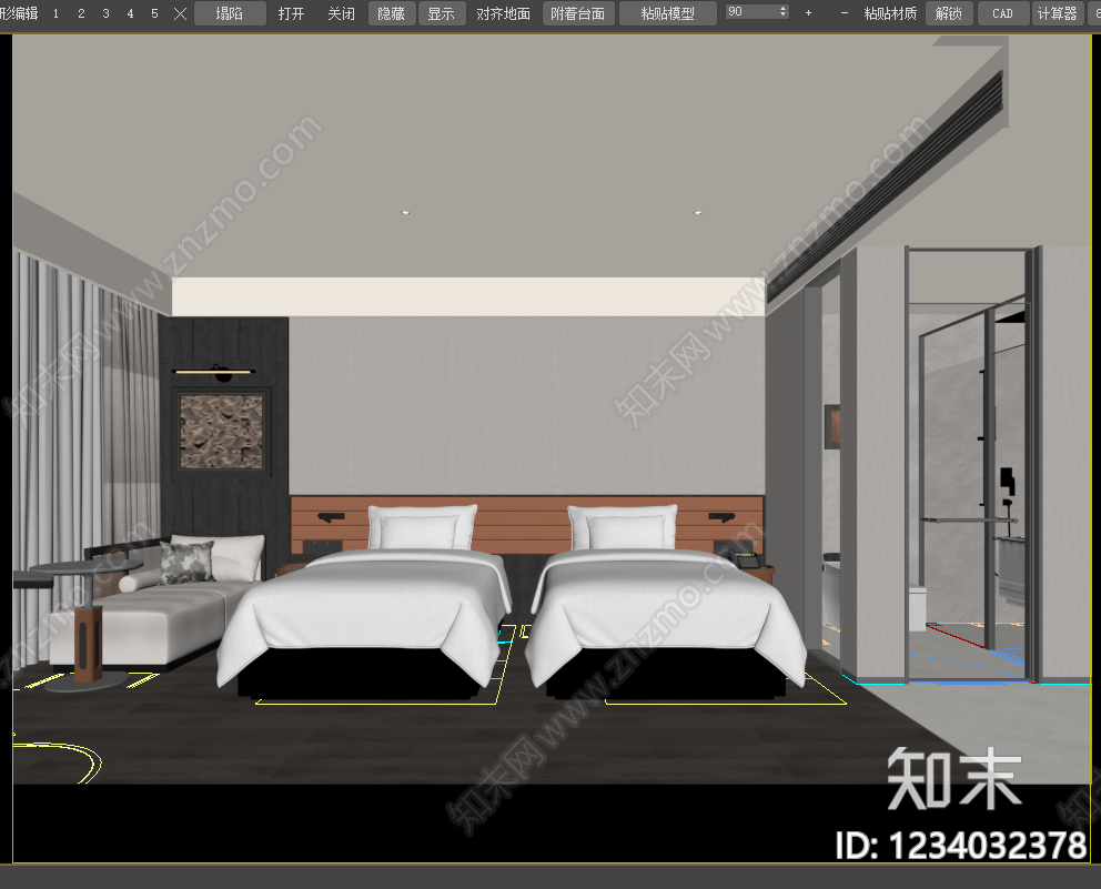 中古风酒店客房3D模型下载【ID:1234032378】