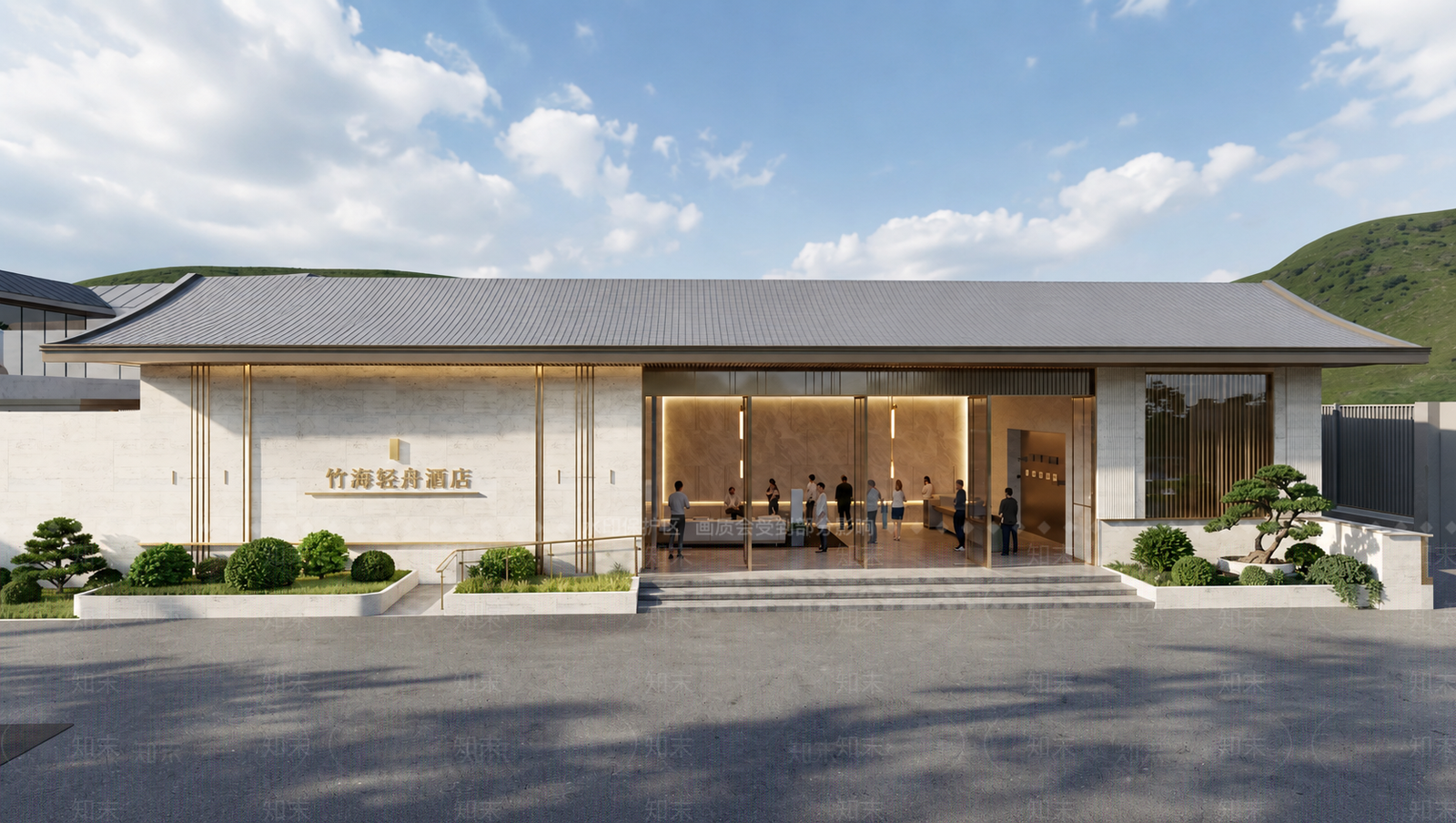 新中式酒店建筑SU模型下载【ID:1234032443】