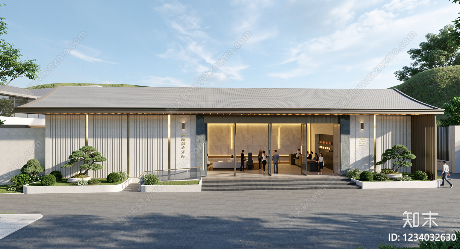 新中式酒店建筑SU模型下载【ID:1234032630】