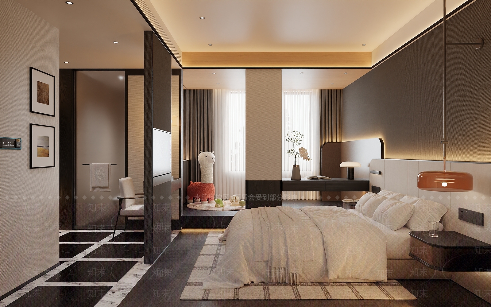现代简约酒店客房3D模型下载【ID:1234032744】