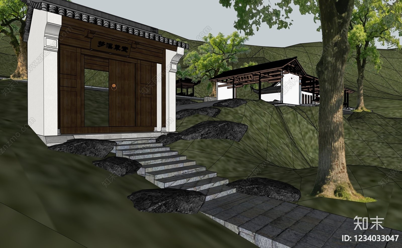 中式古建古建筑SU模型下载【ID:1234033047】