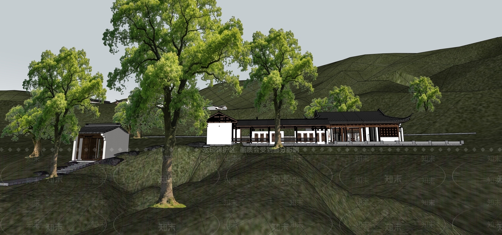 中式古建古建筑SU模型下载【ID:1234033047】