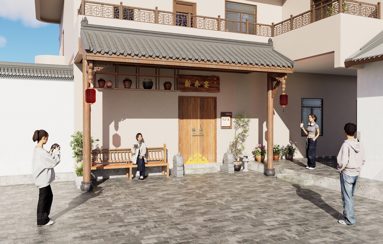 新中式门头SU模型下载【ID:1234033457】