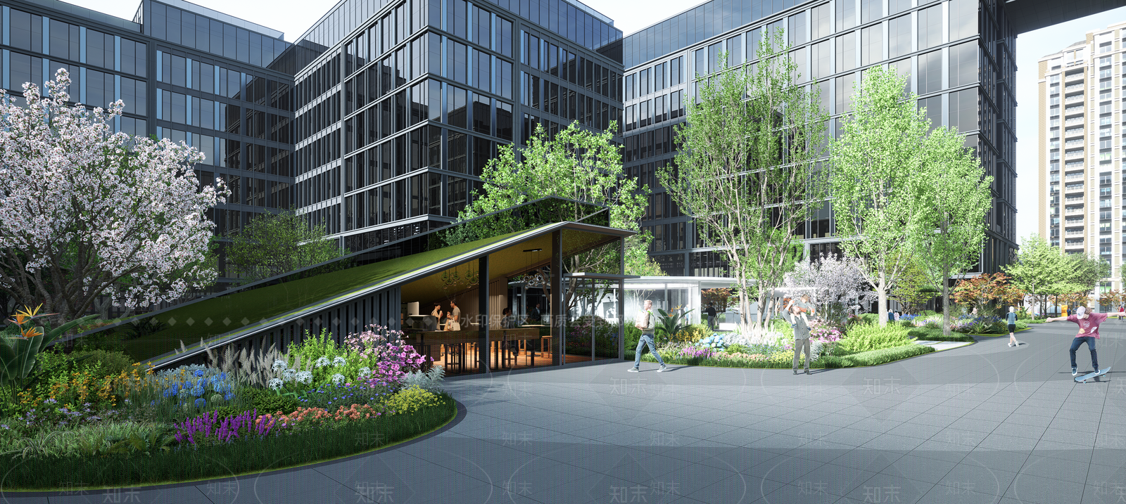 现代主义办公园区景观SU模型下载【ID:1234033979】