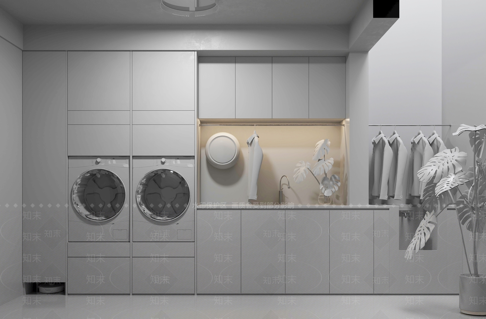 奶油风洗衣房3D模型下载【ID:1234033866】