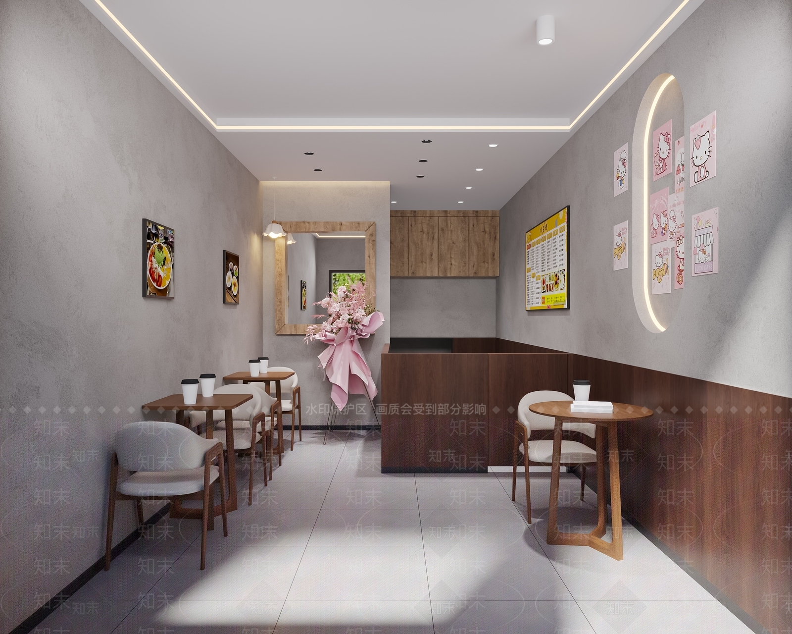 现代简约奶茶店3D模型渲染效果图