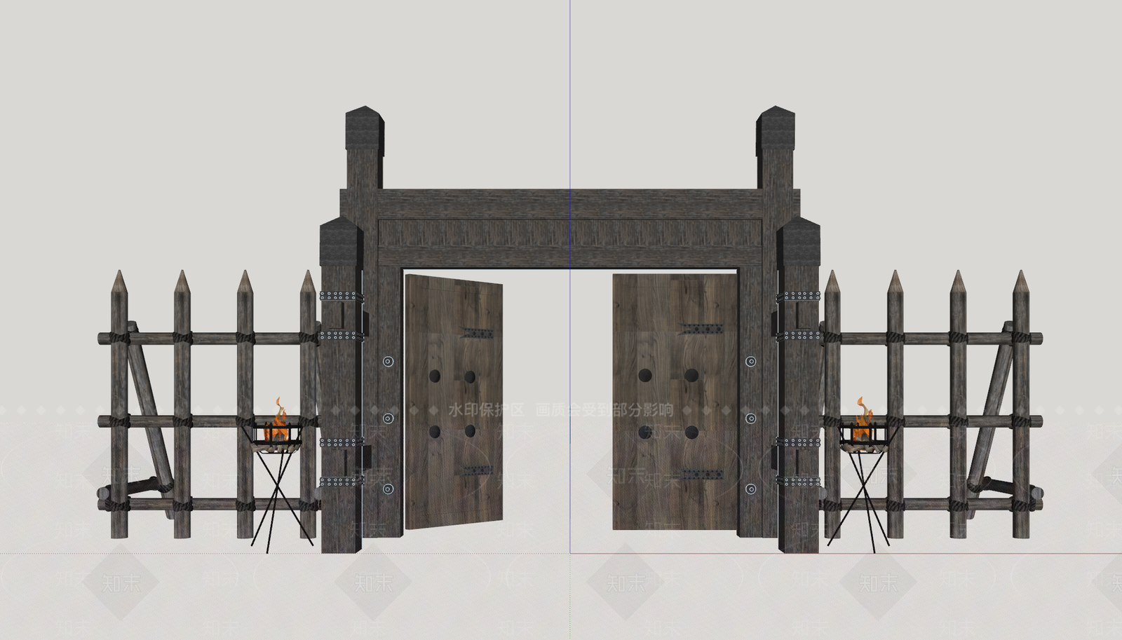 中式古建庭院门SU模型下载【ID:1234034769】