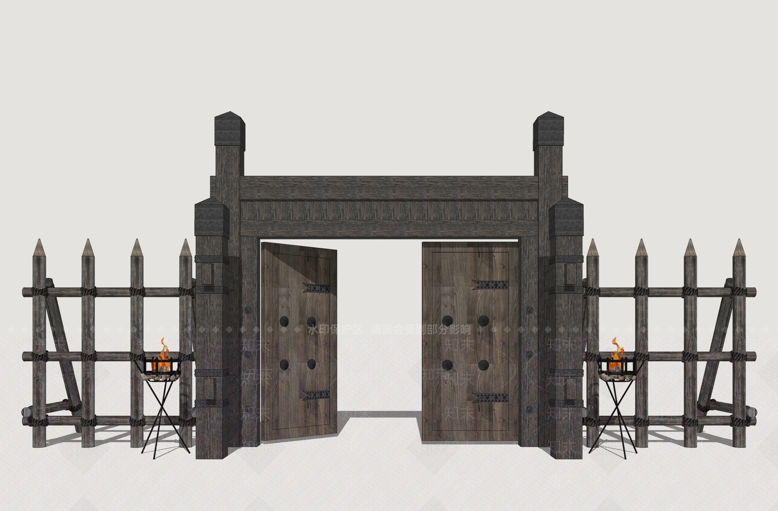 中式古建庭院门SU模型下载【ID:1234034769】