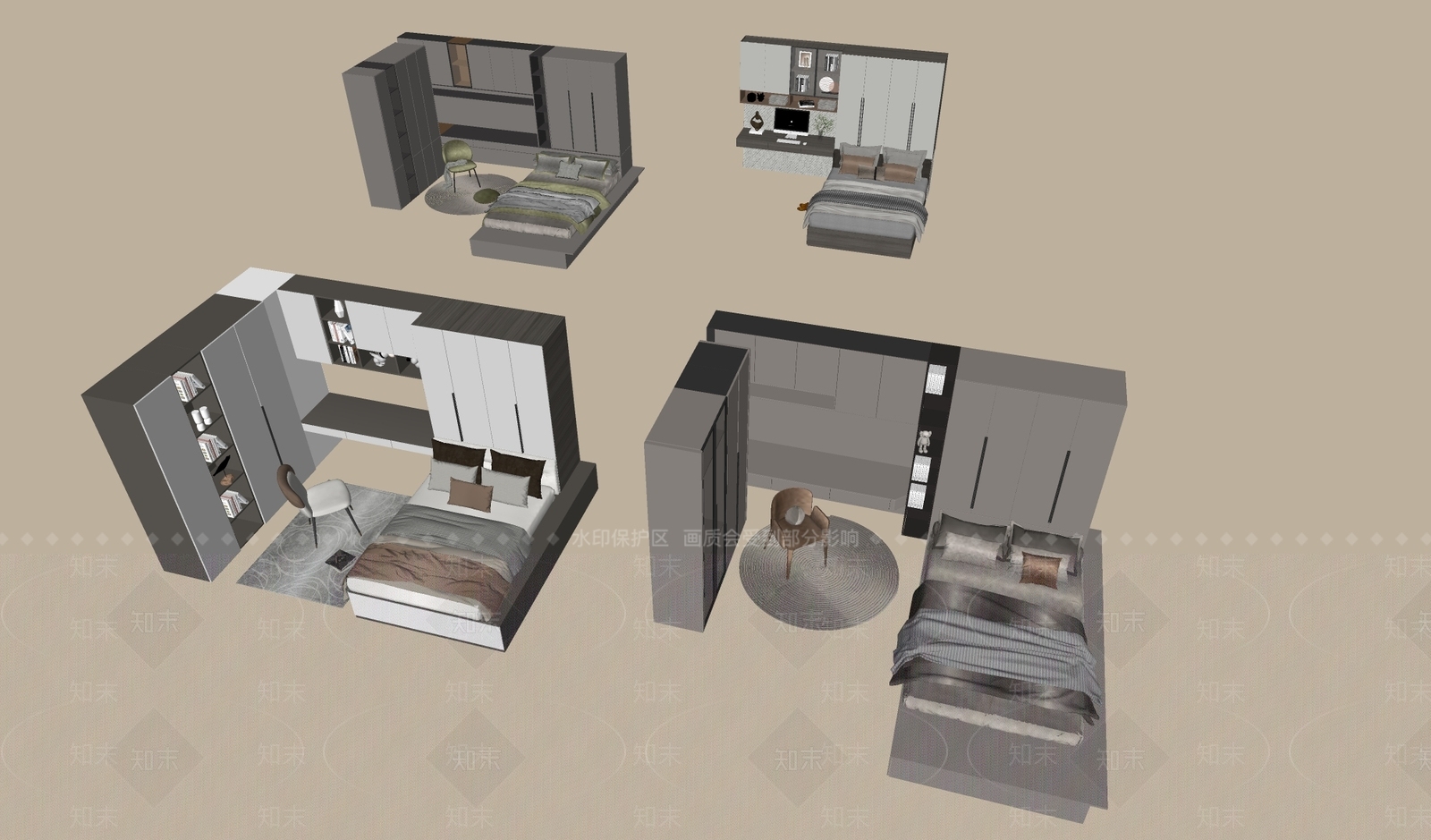 现代简约榻榻米卧室3D模型下载【ID:1234040968】