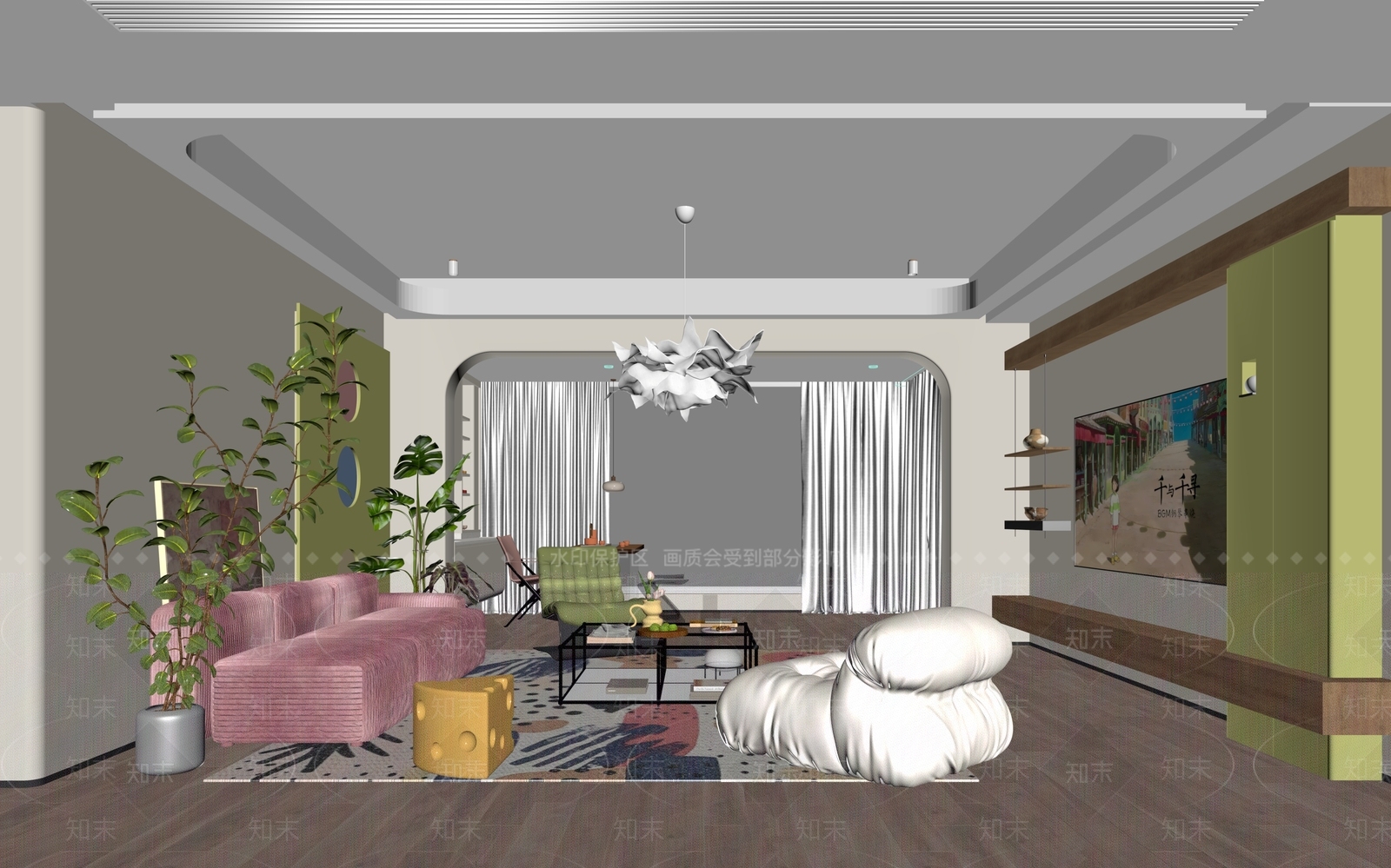 现代家居客厅3D模型下载【ID:1234035296】