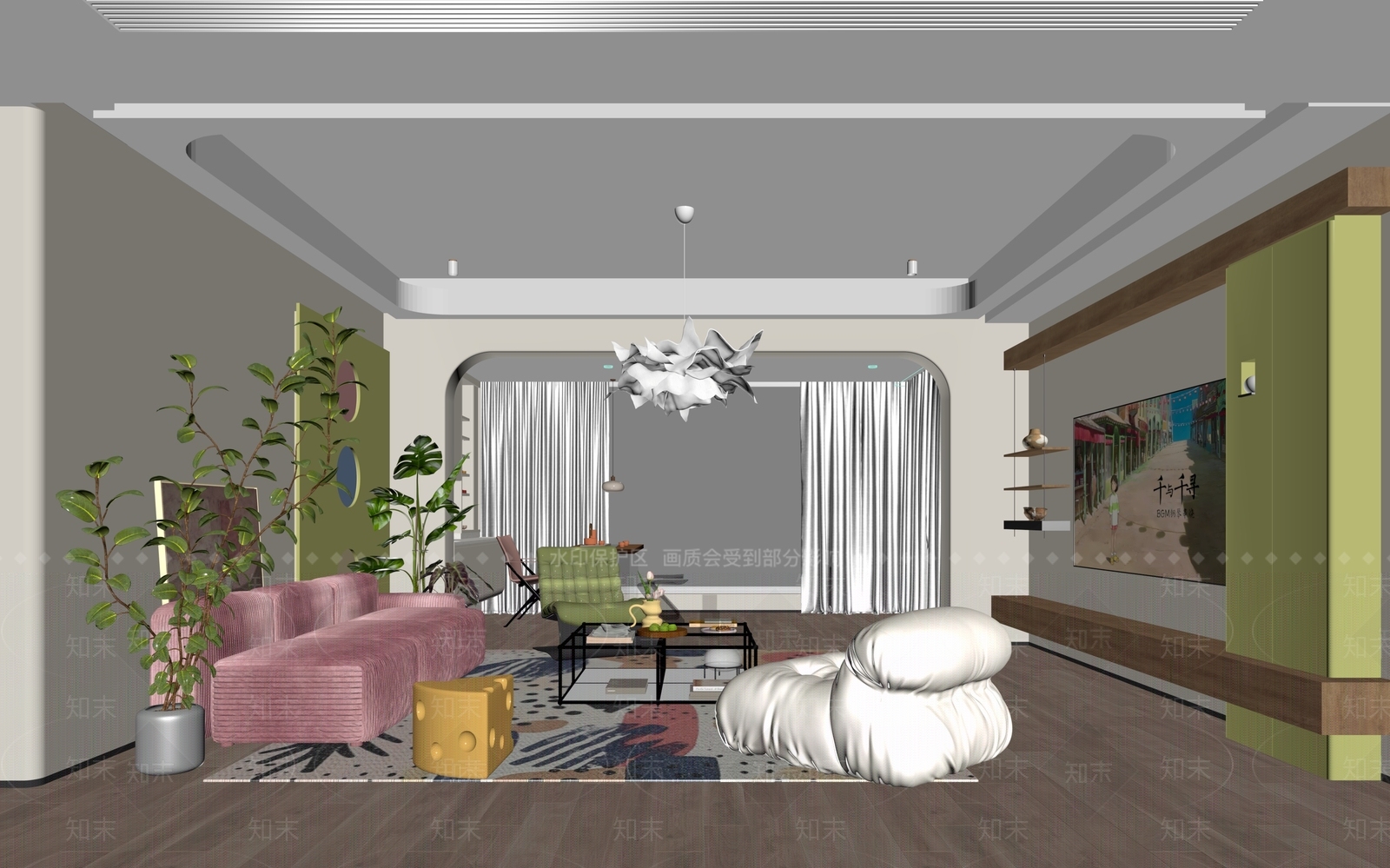 现代家居客厅SU模型下载【ID:1234035325】