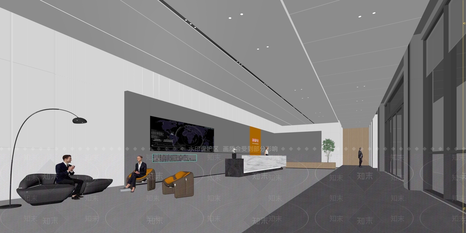 现代简约办公大厅3D模型下载【ID:1234035433】