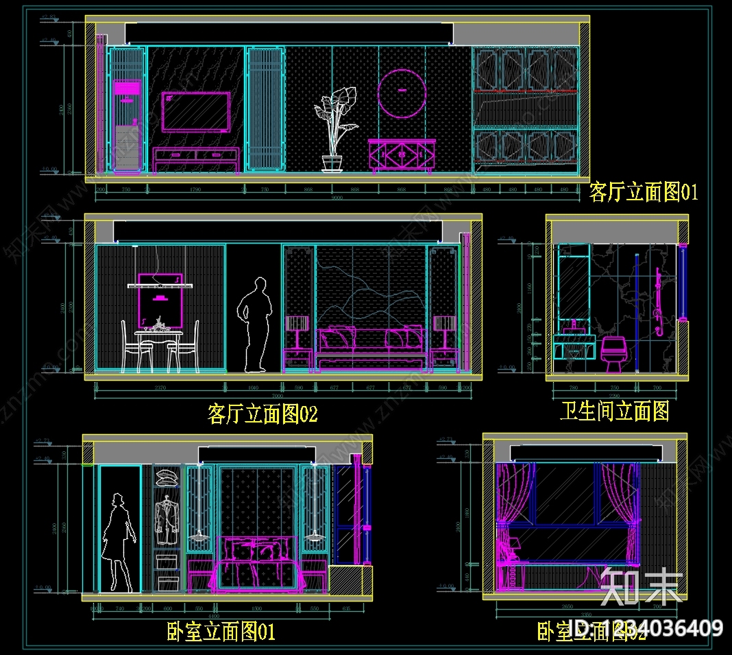 家装立面图cad施工图下载【ID:1234036409】
