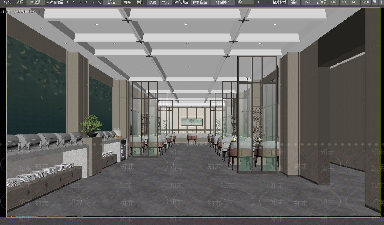 新中式酒店餐厅3D模型下载【ID:1234036655】