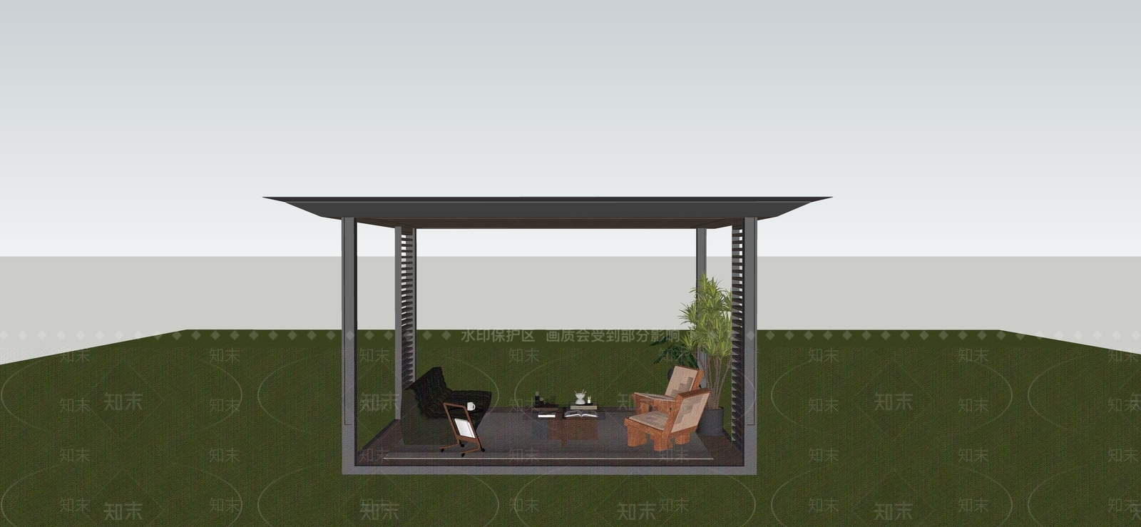 现代简约廊架空间SU模型下载【ID:1234038105】