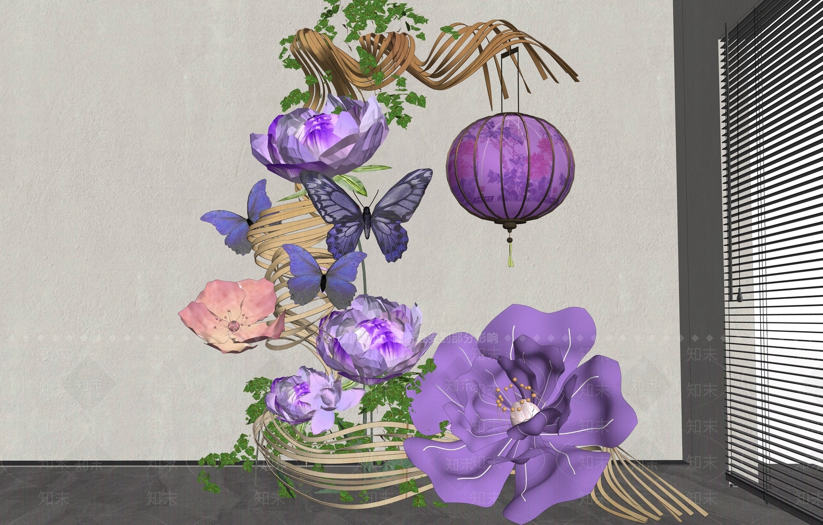 新中式打卡墙SU模型下载【ID:1234039444】