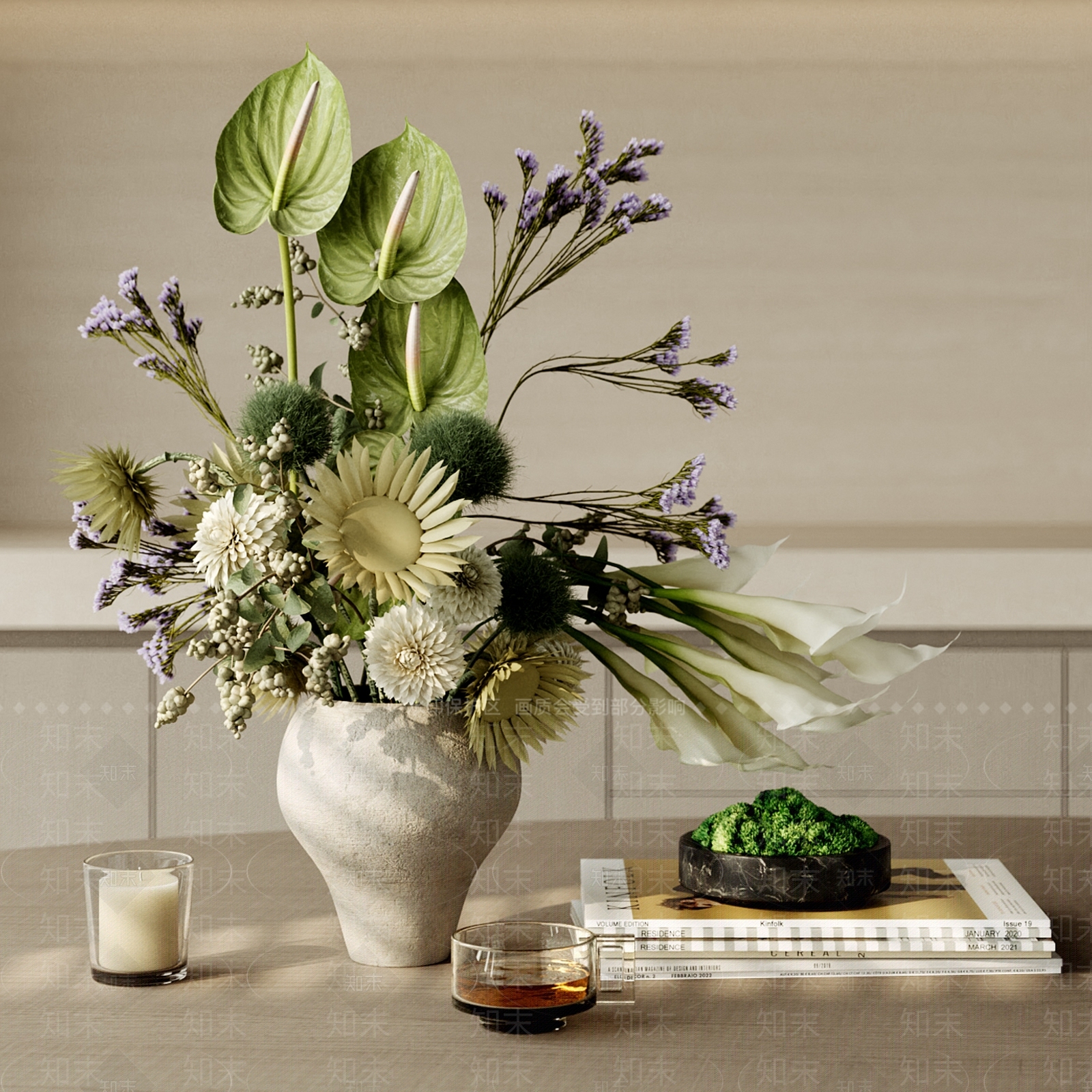 侘寂花艺3D模型下载【ID:1234039671】