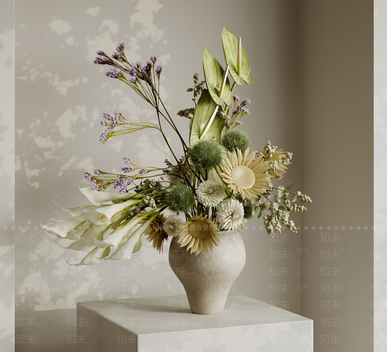 侘寂花艺3D模型下载【ID:1234039823】