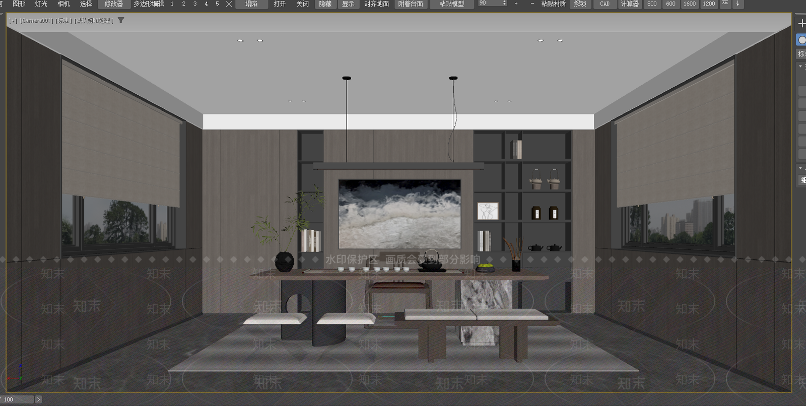 新中式办公室3D模型下载【ID:1234040244】