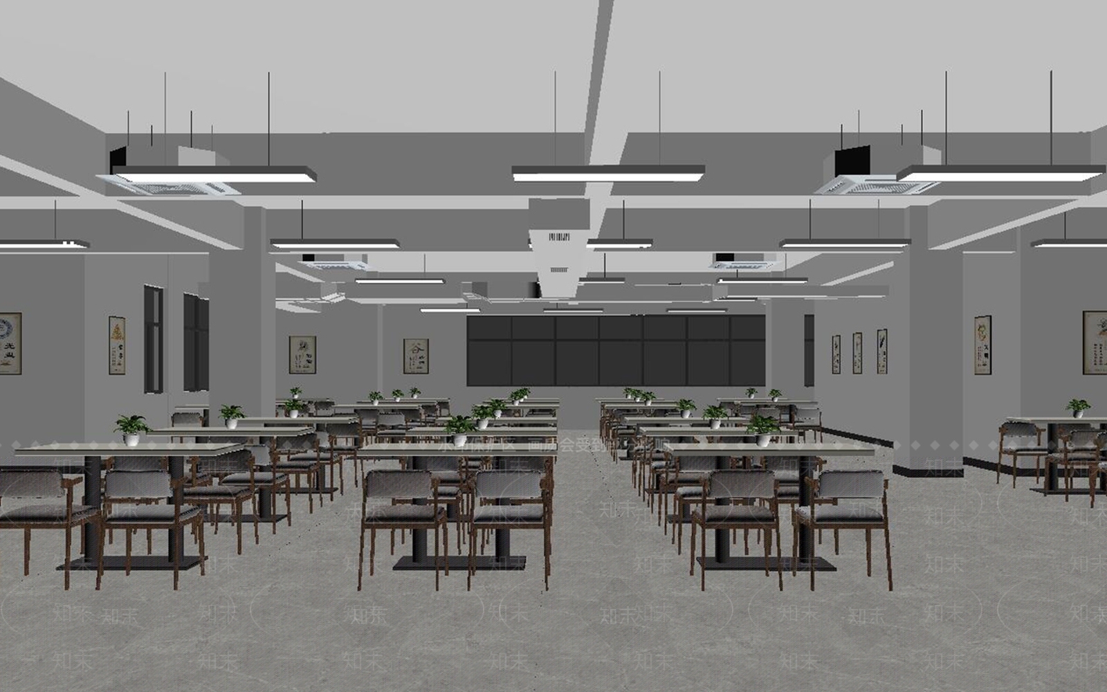 现代简约学生食堂3D模型下载【ID:1234040094】