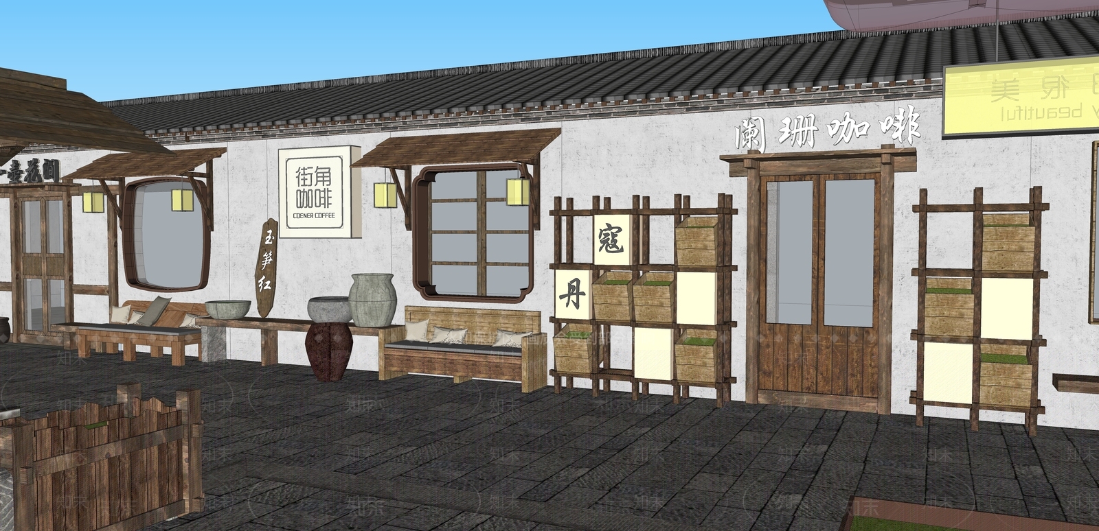 新中式景观文旅项目景观SU模型下载【ID:1234042494】
