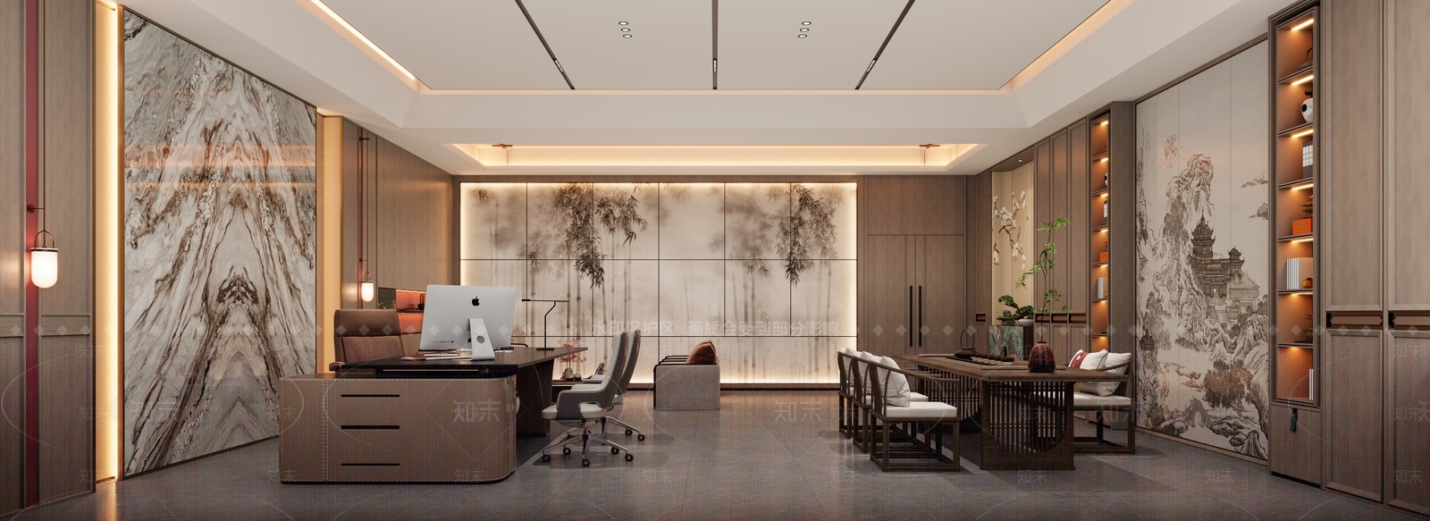 新中式董事长办公室3D模型下载【ID:1234042476】