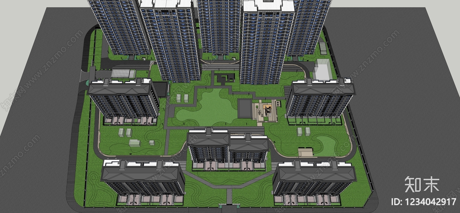 现代主义小区景观SU模型下载【ID:1234042917】