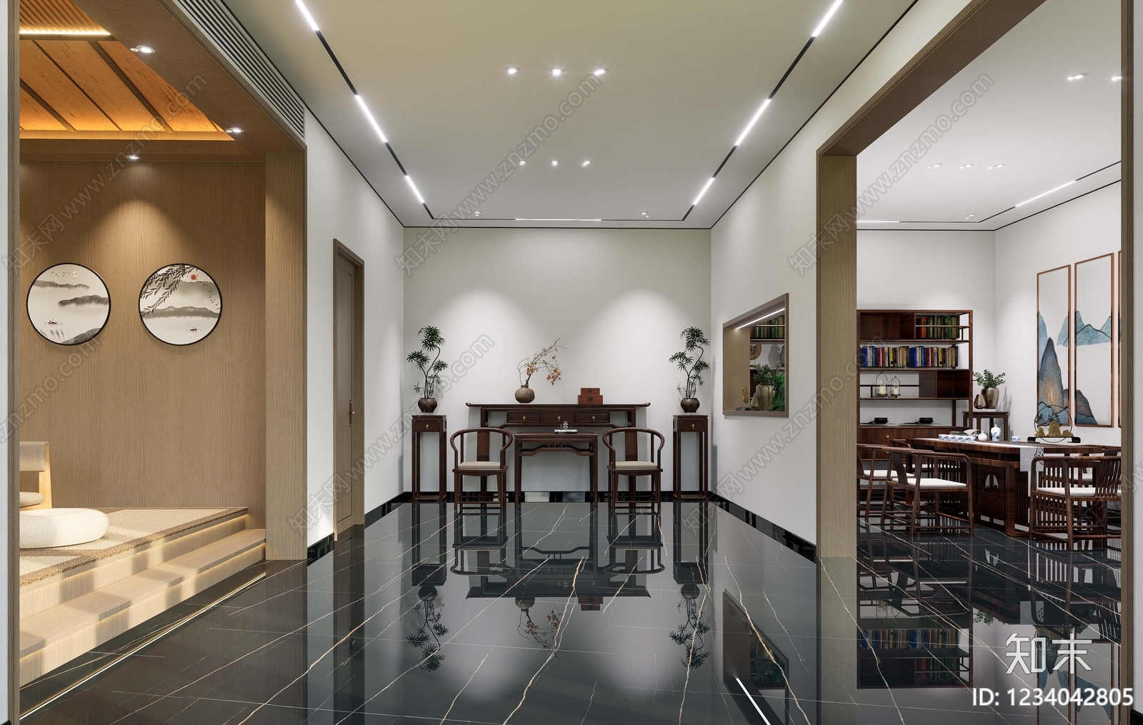 新中式茶室SU模型下载【ID:1234042805】