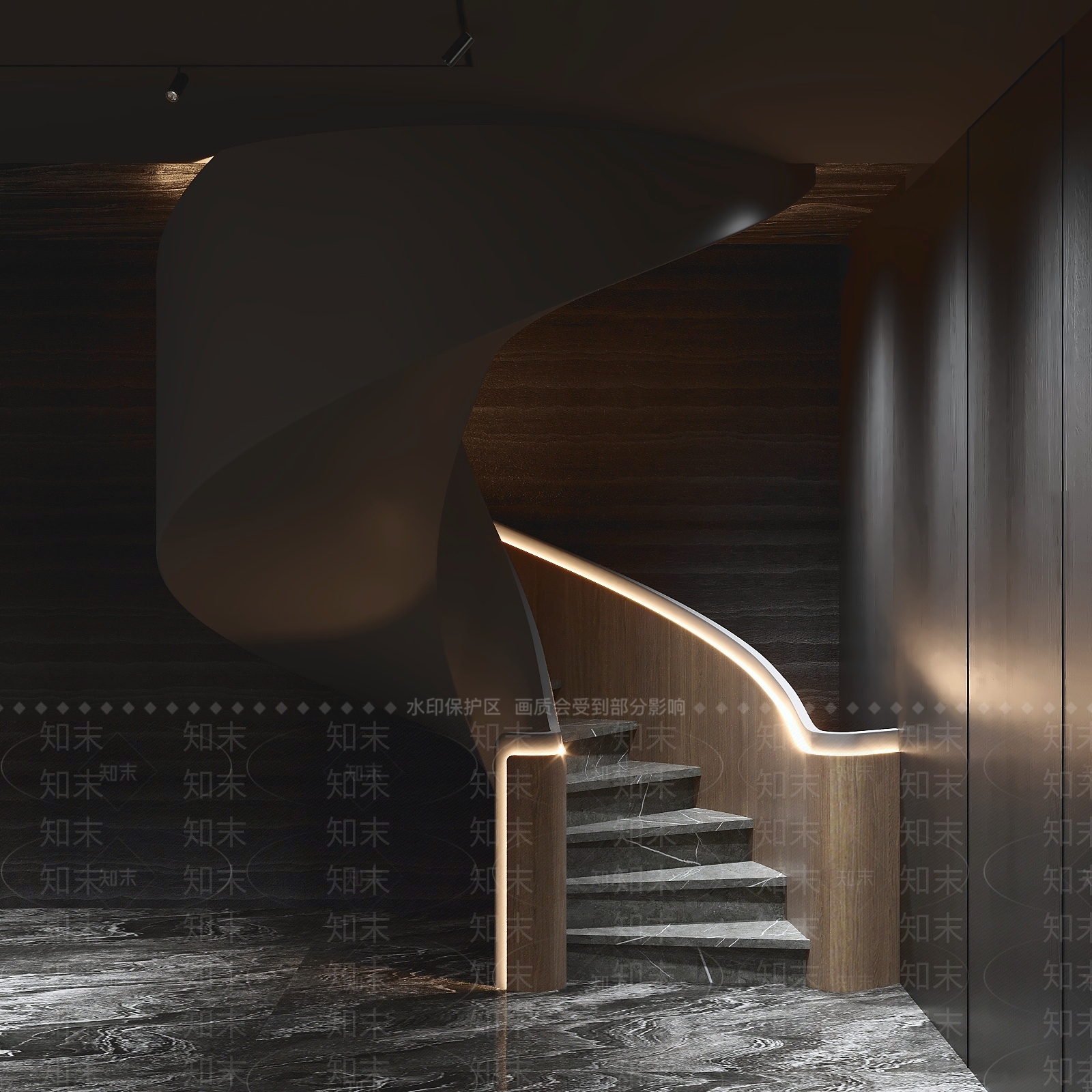 轻奢旋转楼梯3D模型下载【ID:1234043012】