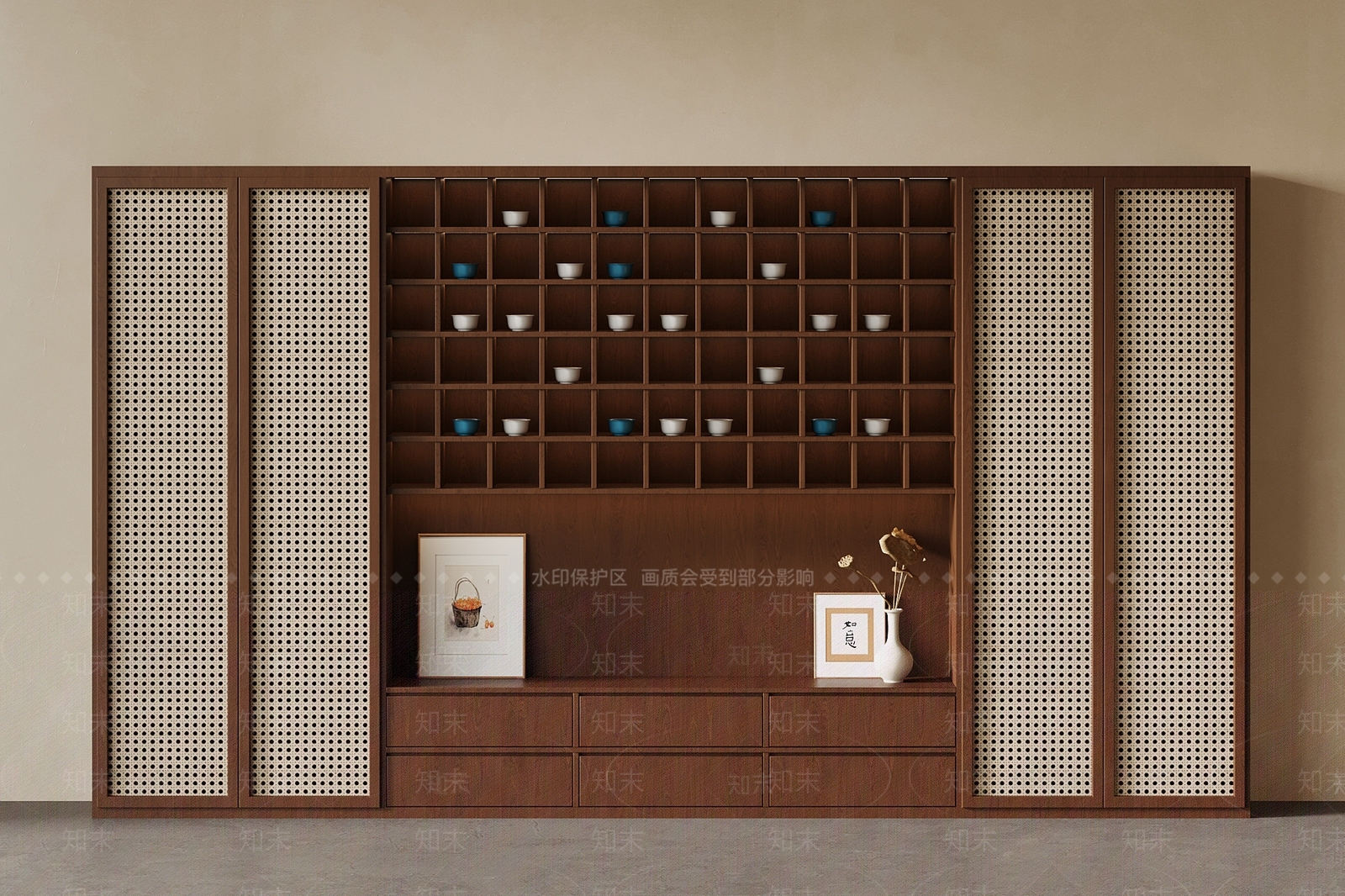 新中式茶柜3D模型下载【ID:1234043005】