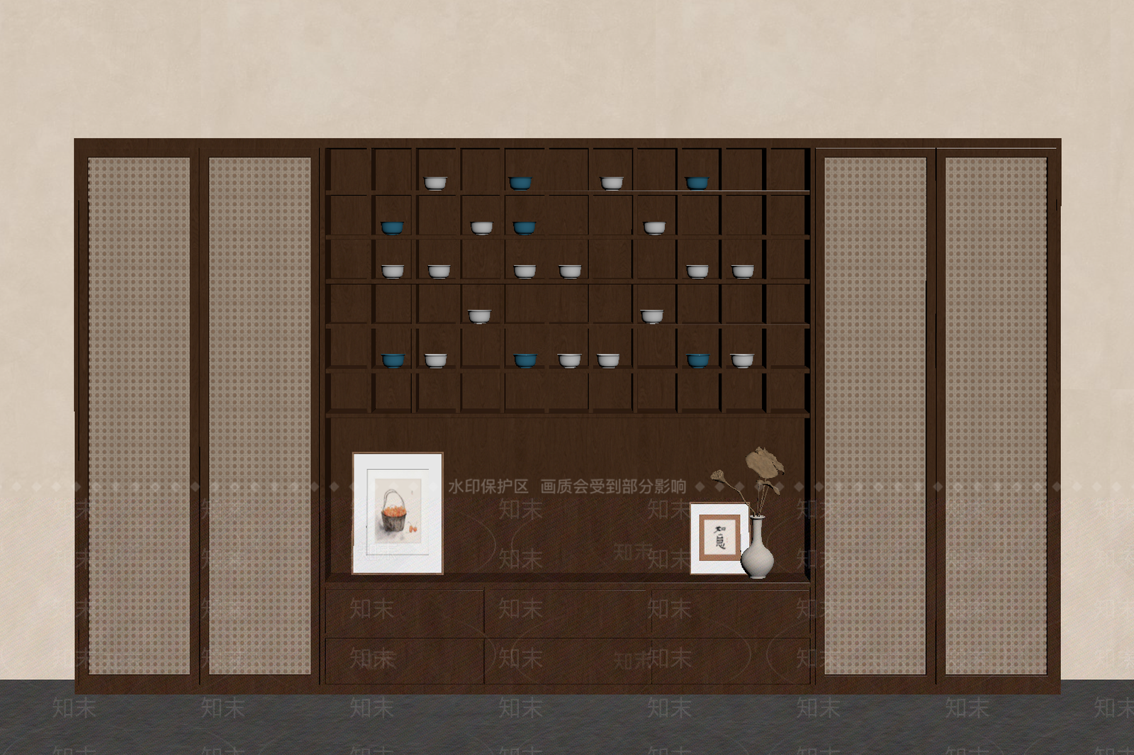 新中式茶柜3D模型下载【ID:1234043005】